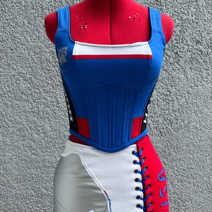 Made-to-order--Custom RB Visa Cropped Hoodie, Corset Top and Skirt Set