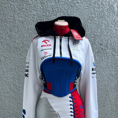 Made-to-order--Custom RB Visa Cropped Hoodie, Corset Top and Skirt Set