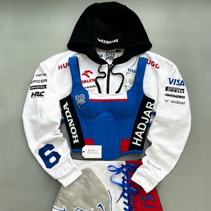 Made-to-order--Custom RB Visa Cropped Hoodie, Corset Top and Skirt Set