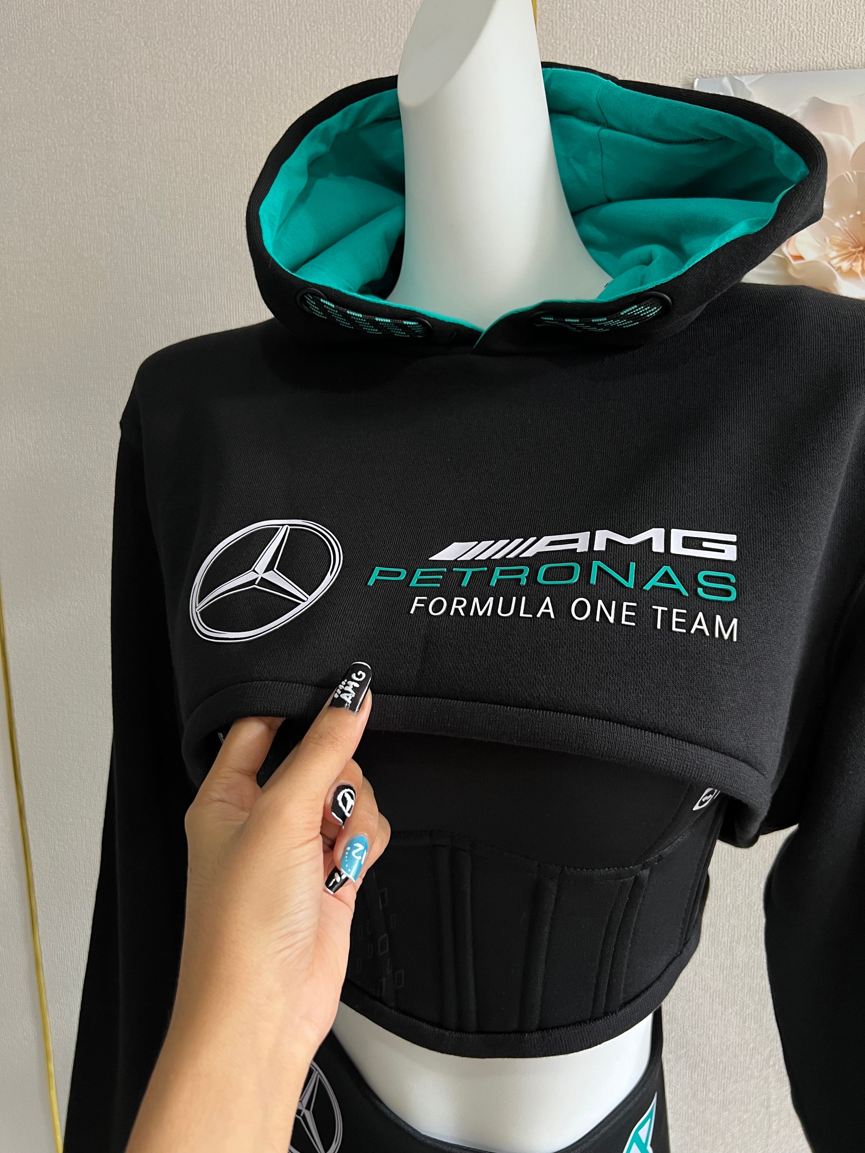 Made-to-order--Custom AMG Cropped Hoodie, Corset Top and Skirt Set