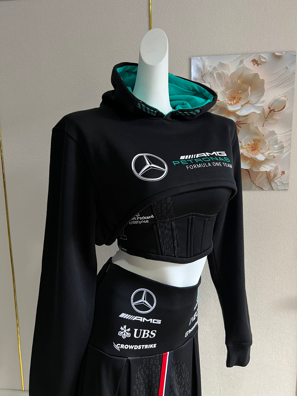Made-to-order--Custom AMG Cropped Hoodie, Corset Top and Skirt Set