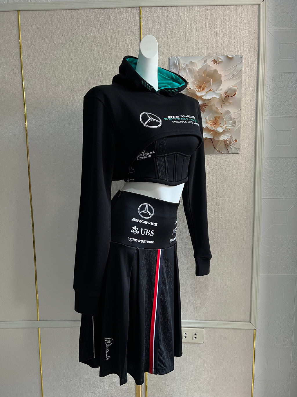Made-to-order--Custom AMG Cropped Hoodie, Corset Top and Skirt Set