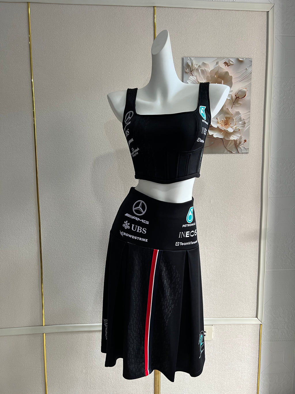 Made-to-order--Custom AMG Cropped Hoodie, Corset Top and Skirt Set