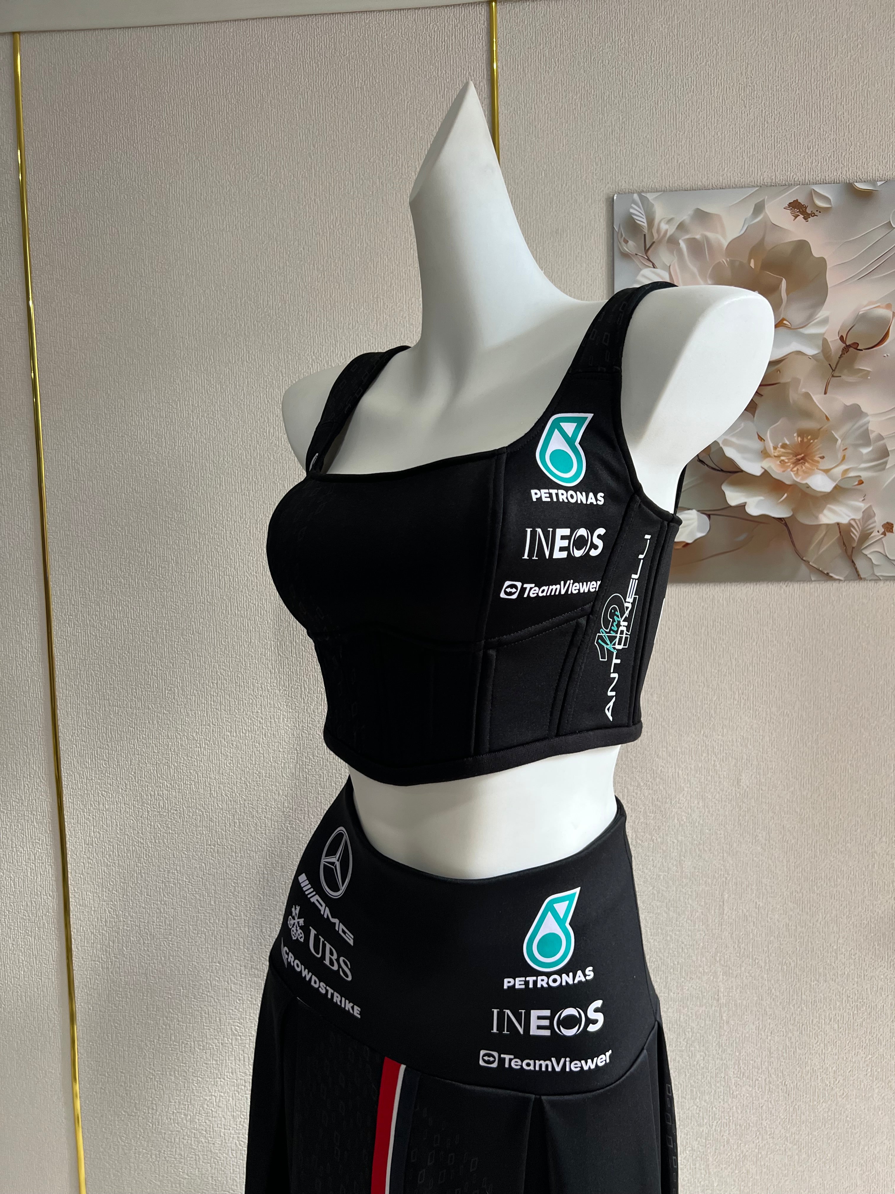 Made-to-order--Custom AMG Cropped Hoodie, Corset Top and Skirt Set