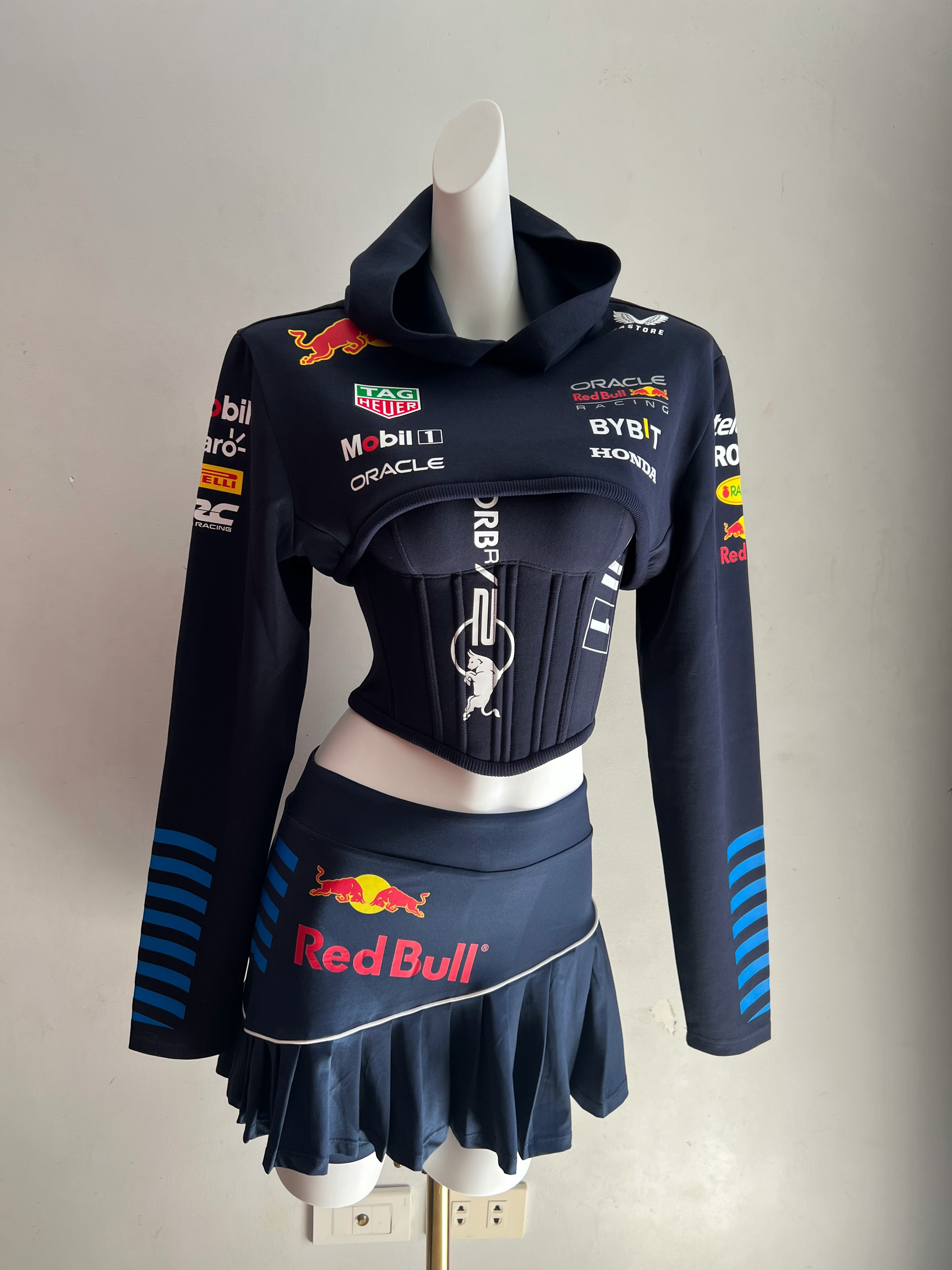 Made-to-order--Custom RB Cropped Hoodie Corset Top and Skirt Set
