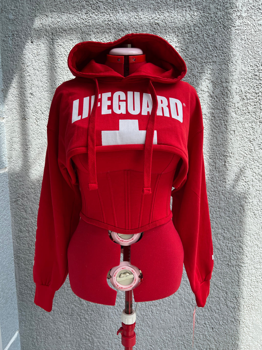 Made-to-order--Custom Reworked Lifeguard Inspired Cropped Hoodie with Matching Corset