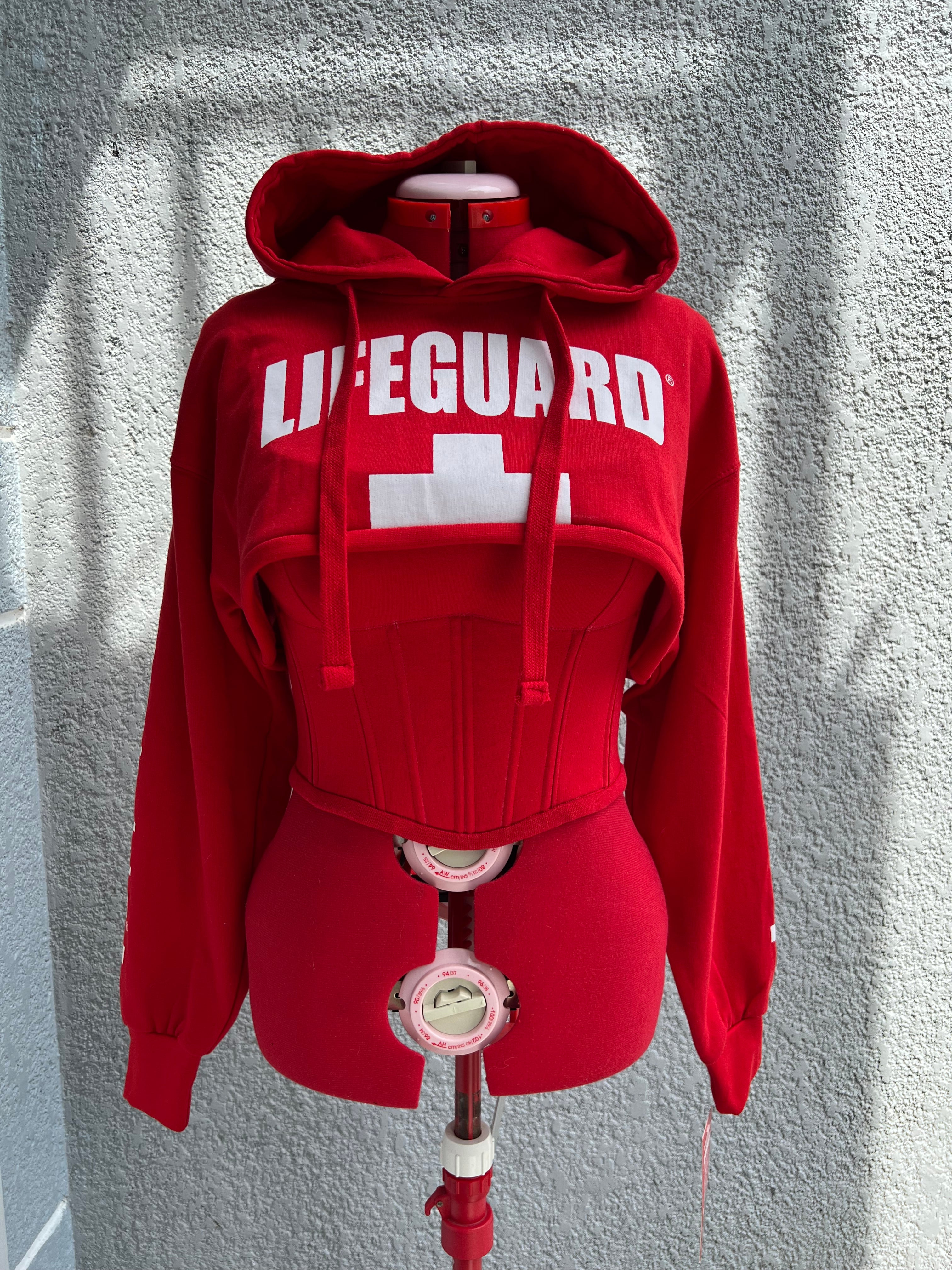 Made-to-order--Custom Reworked Lifeguard Inspired Cropped Hoodie with Matching Corset