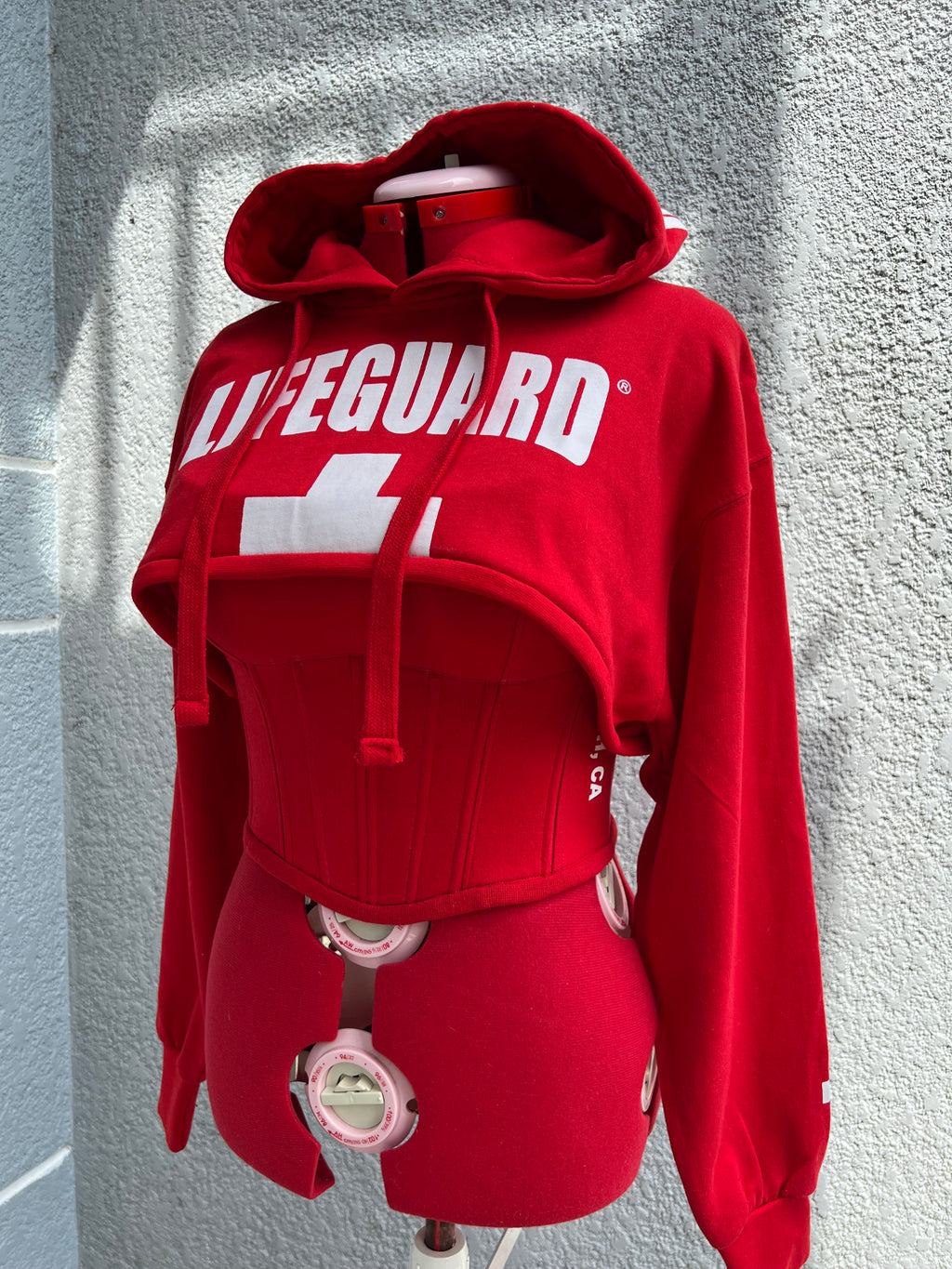 Made-to-order--Custom Reworked Lifeguard Inspired Cropped Hoodie with Matching Corset
