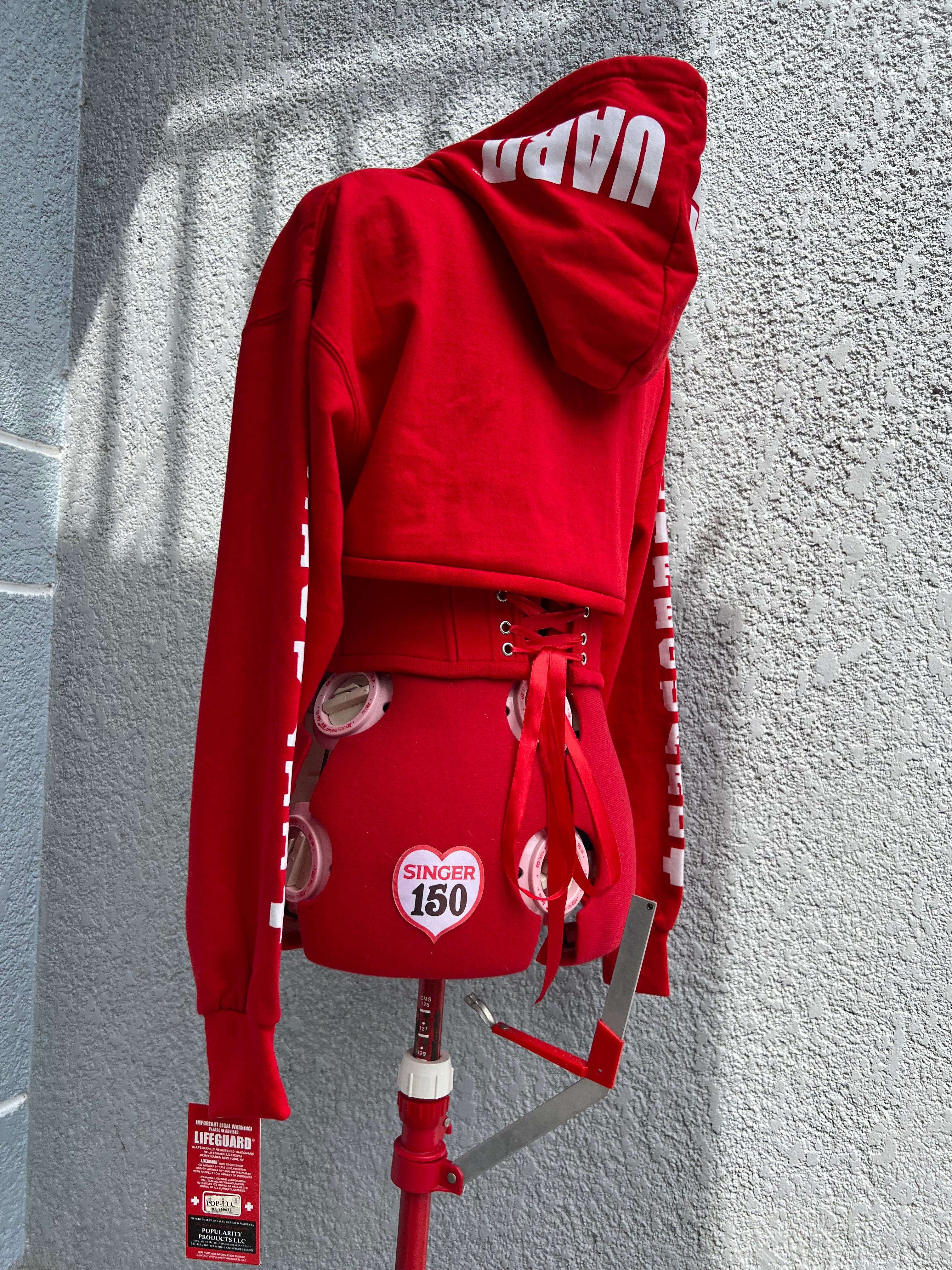 Made-to-order--Custom Reworked Lifeguard Inspired Cropped Hoodie with Matching Corset