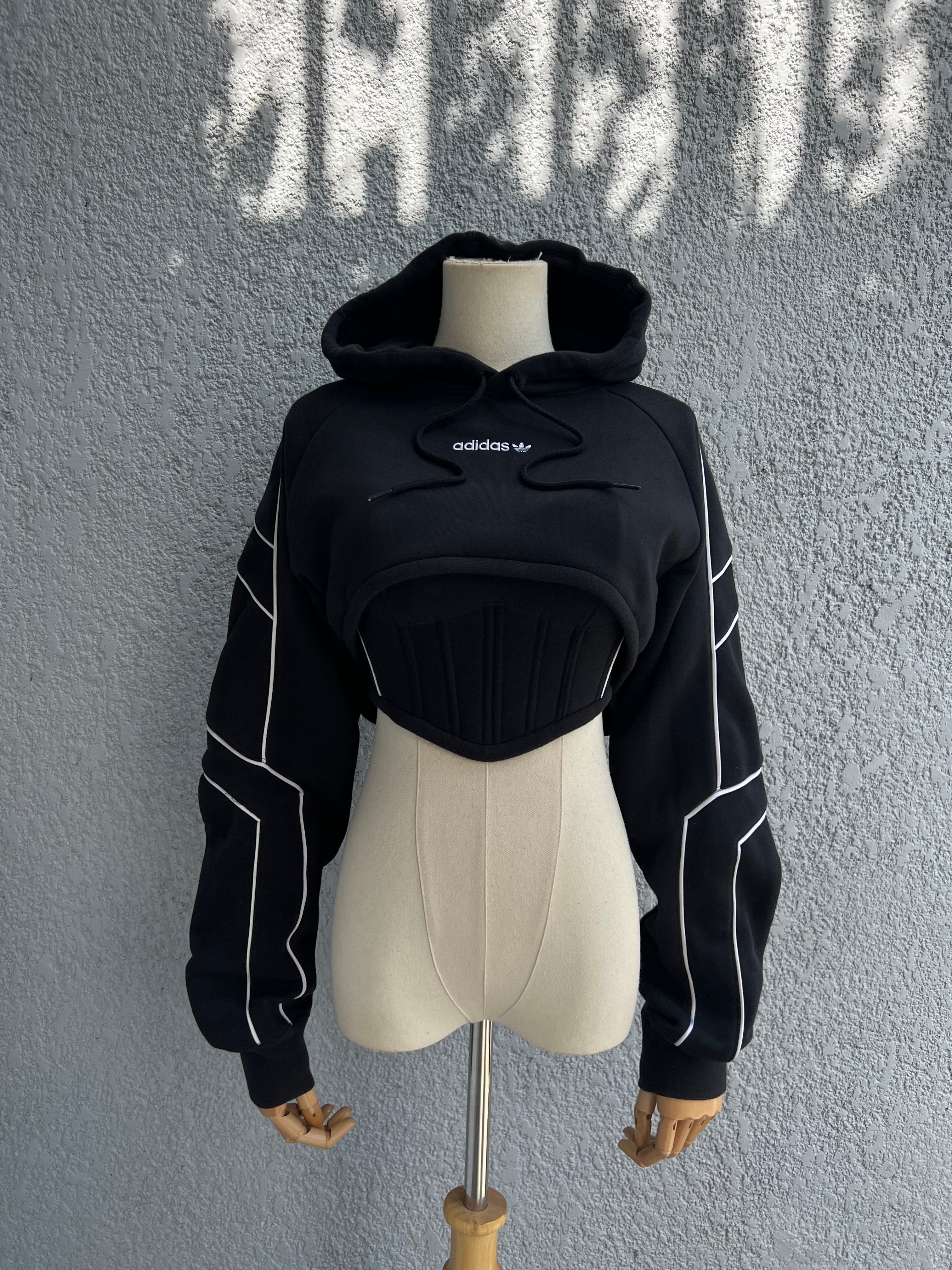 Made-to-order-Custom Adidas Cropped Hoodie Corset Top Set