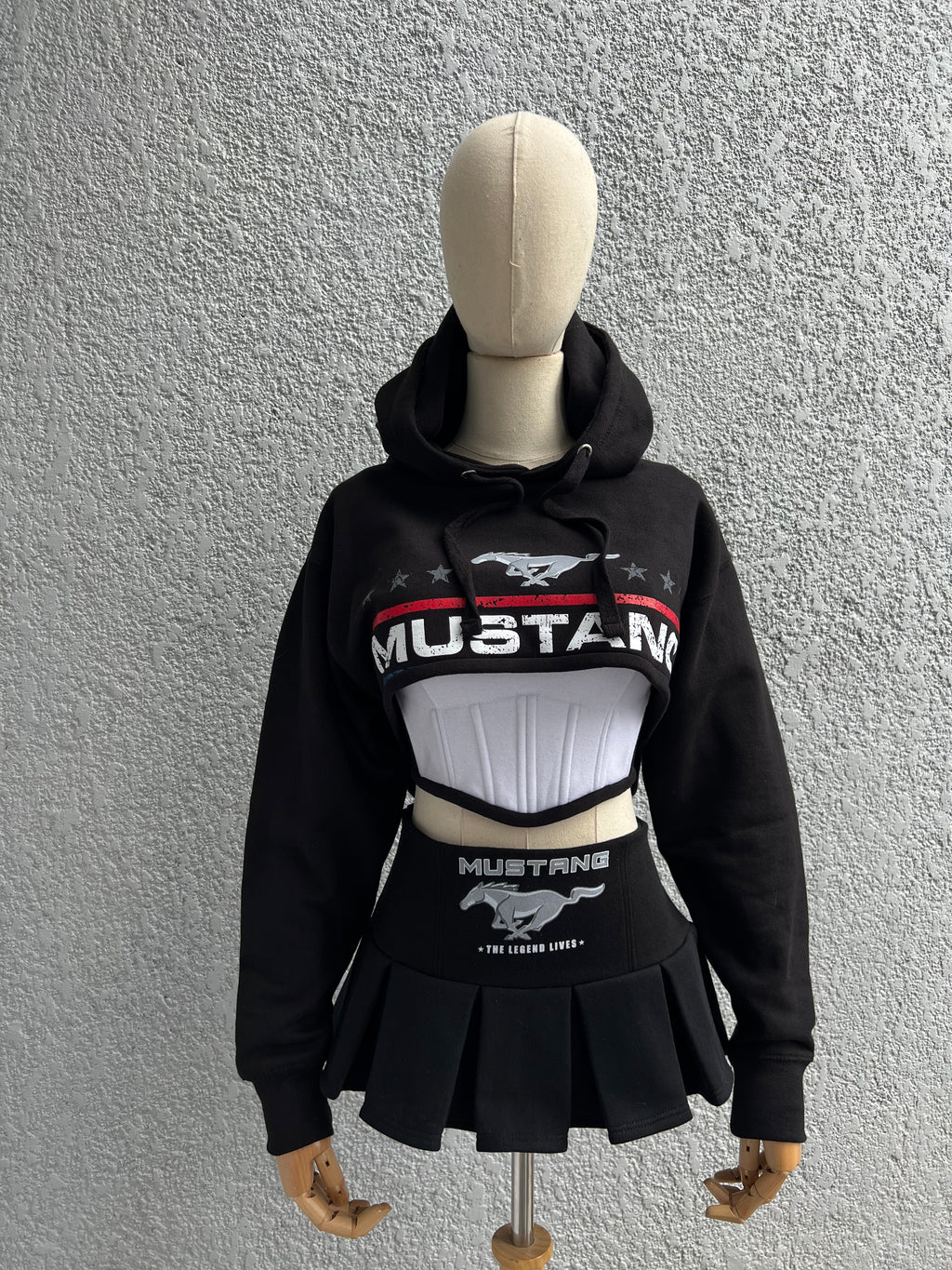 Made-to-order--Custom Mustang Cropped Hoodie Corset Top and Skirt Set
