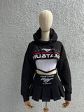 Made-to-order--Custom Mustang Cropped Hoodie Corset Top and Skirt Set