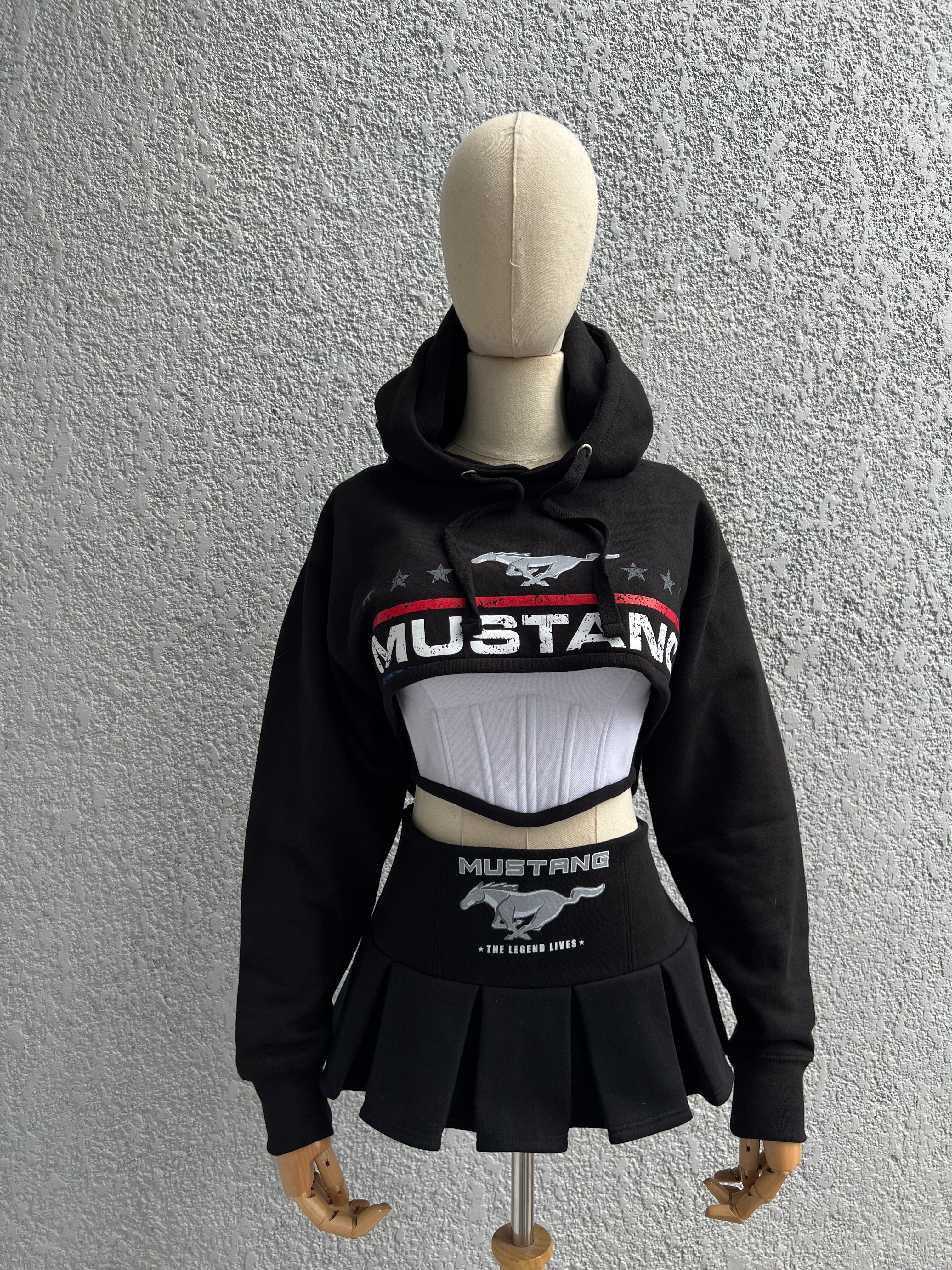 Made-to-order--Custom Mustang Cropped Hoodie Corset Top and Skirt Set
