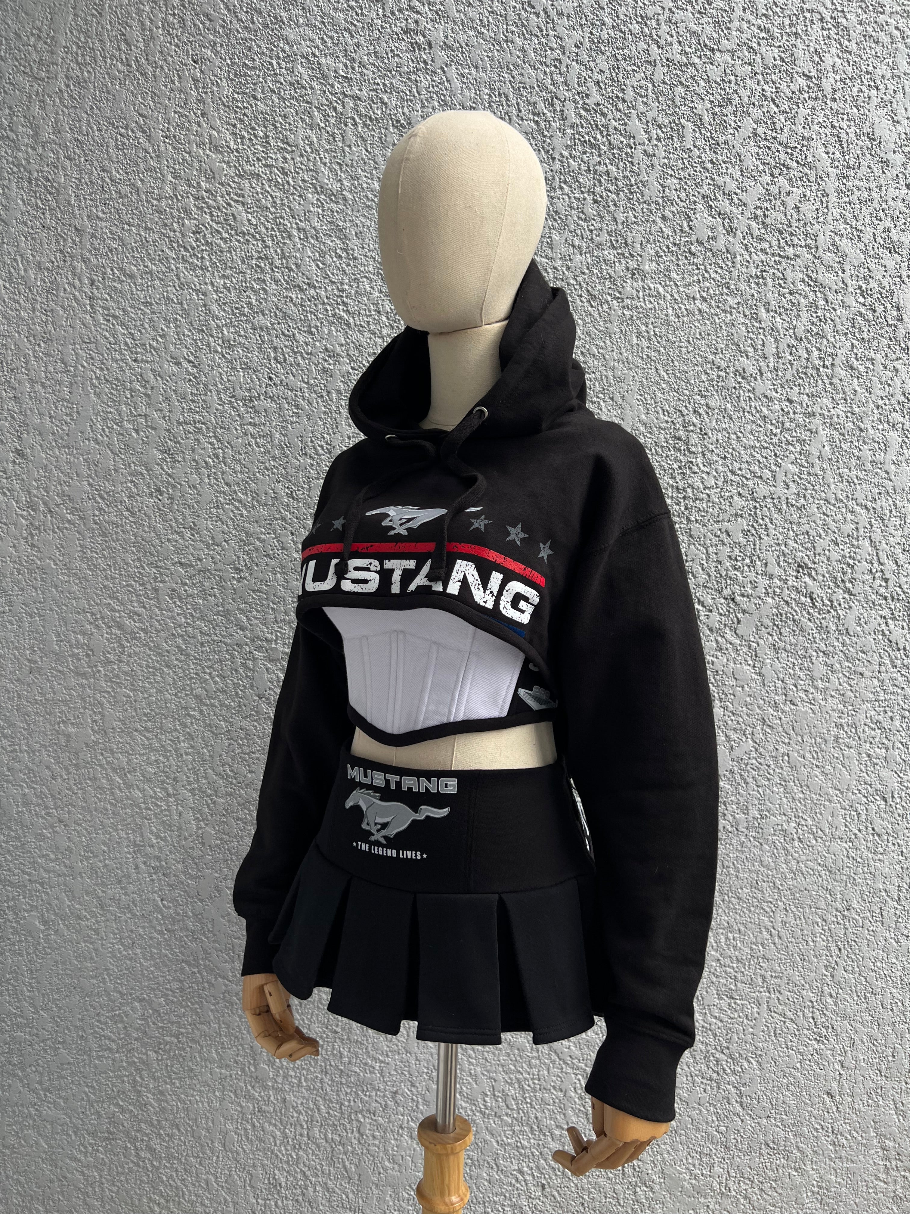 Made-to-order--Custom Mustang Cropped Hoodie Corset Top and Skirt Set