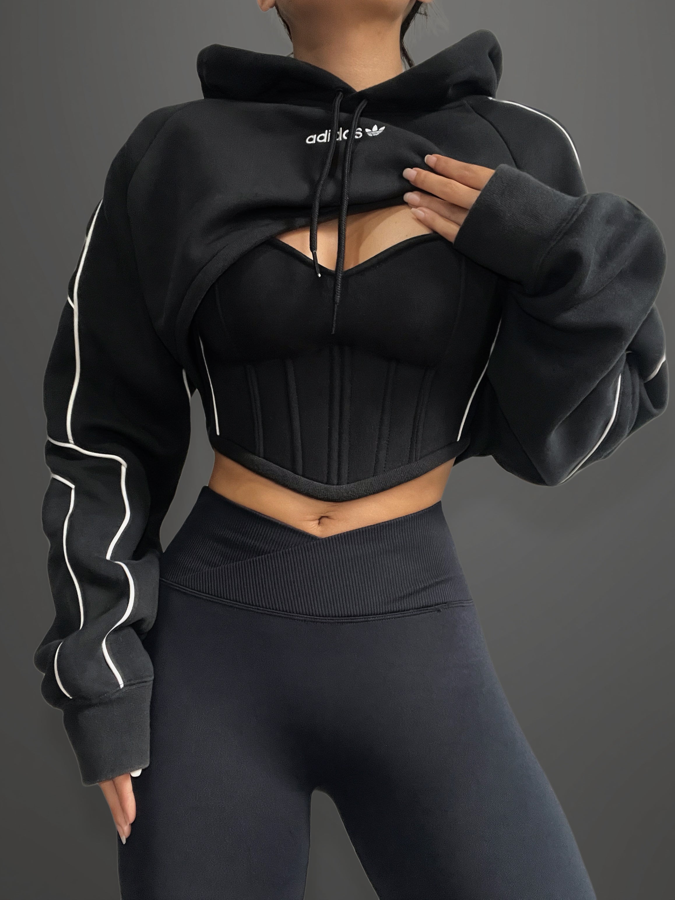 Made-to-order-Custom Adidas Cropped Hoodie Corset Top Set