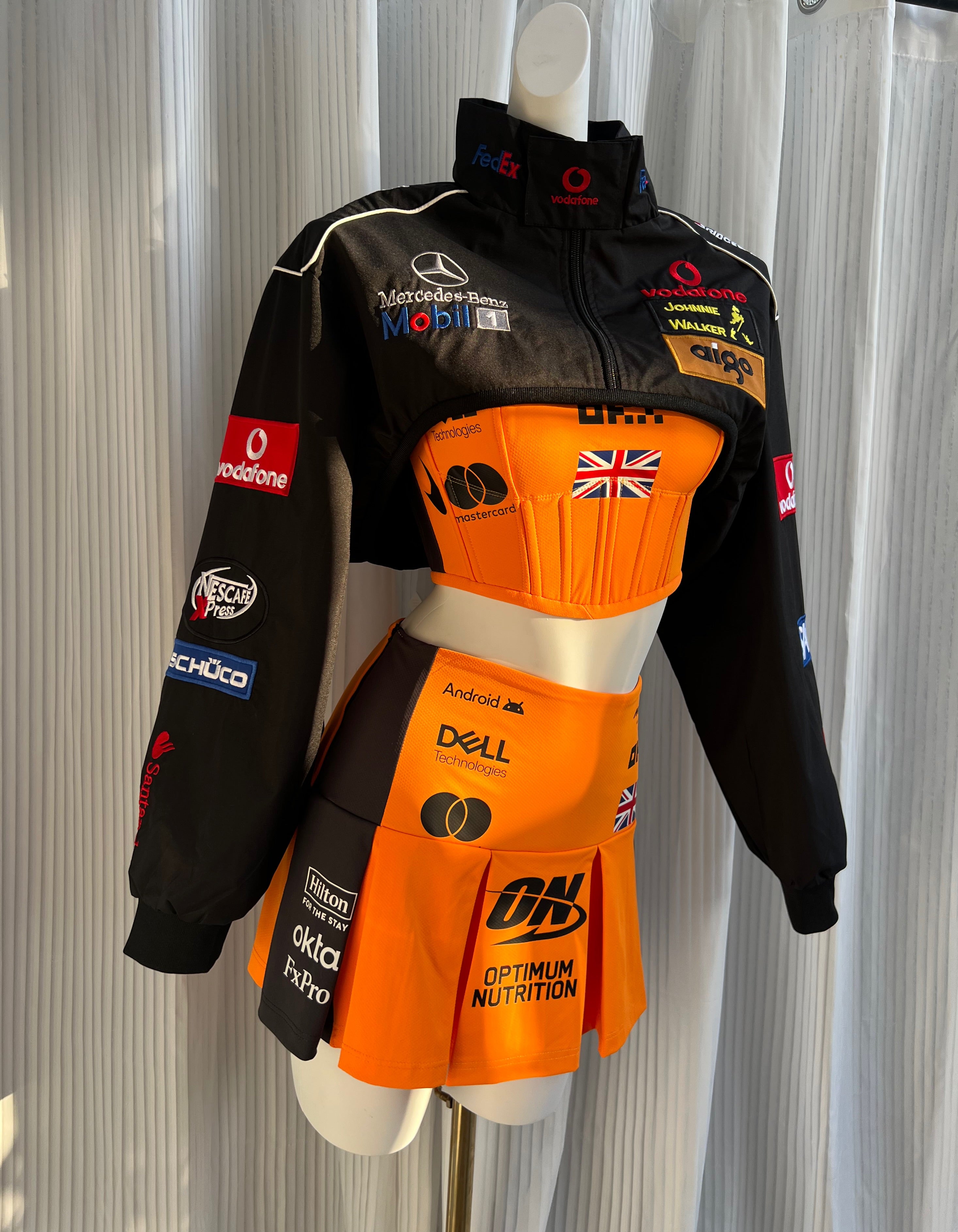 Made-to-order--Custom Mclaren F1 Inspired Corset, Jacket and skirt set