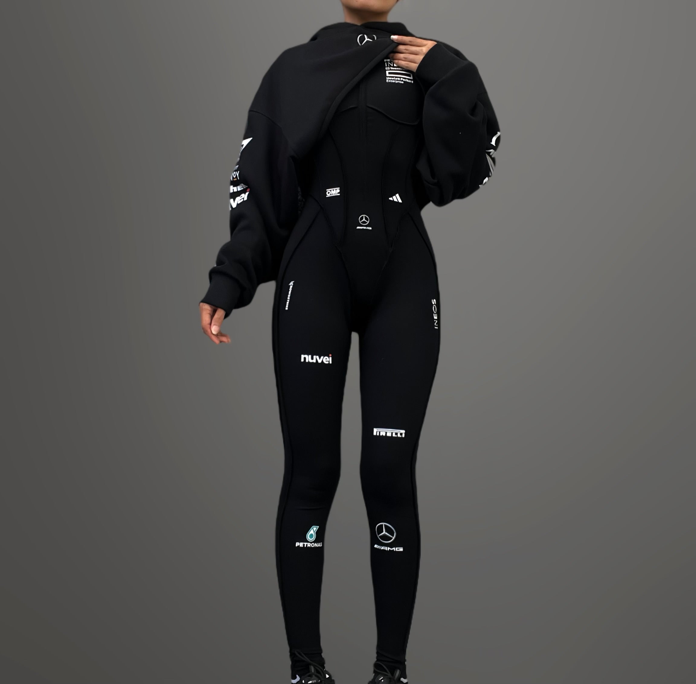Custom F1 Full Bodysuit and crop hoodie set