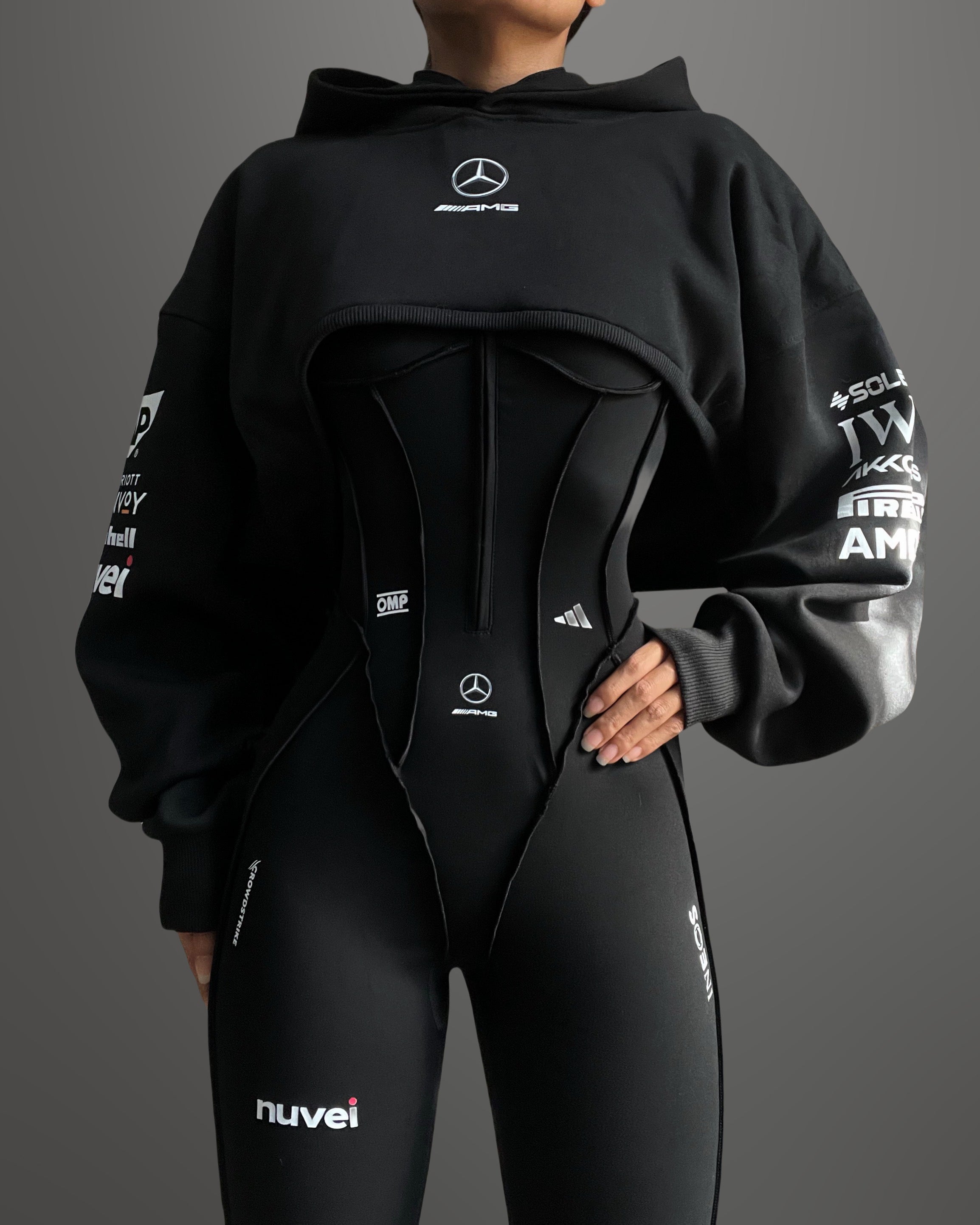 Custom F1 Full Bodysuit and crop hoodie set