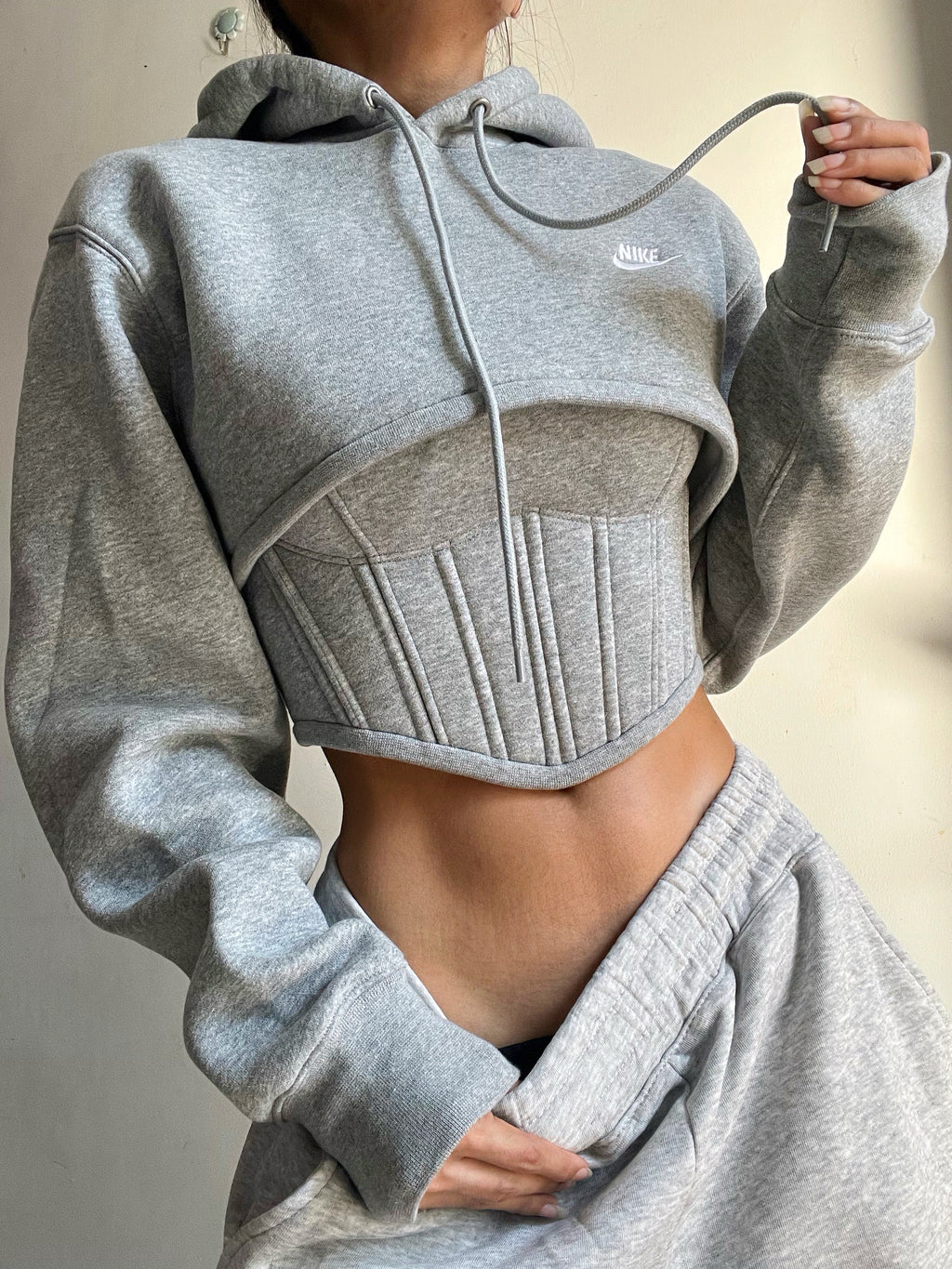 Made-to-order--Reworked Nike Cropped Hoodie and Corset Top set