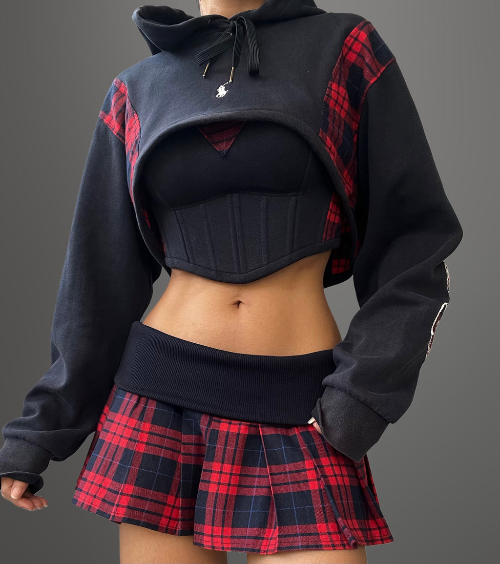 Reworked RL crop hoodie, corset and skirt set