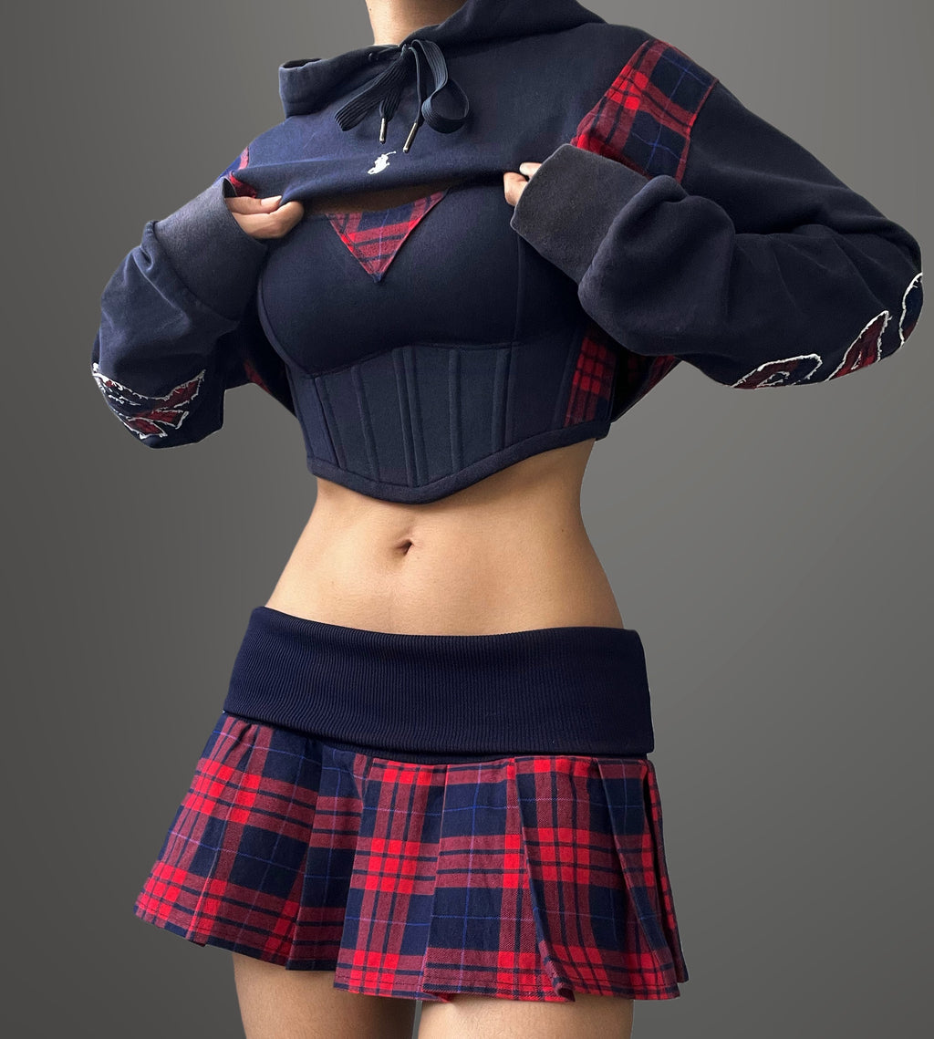 Reworked RL crop hoodie, corset and skirt set