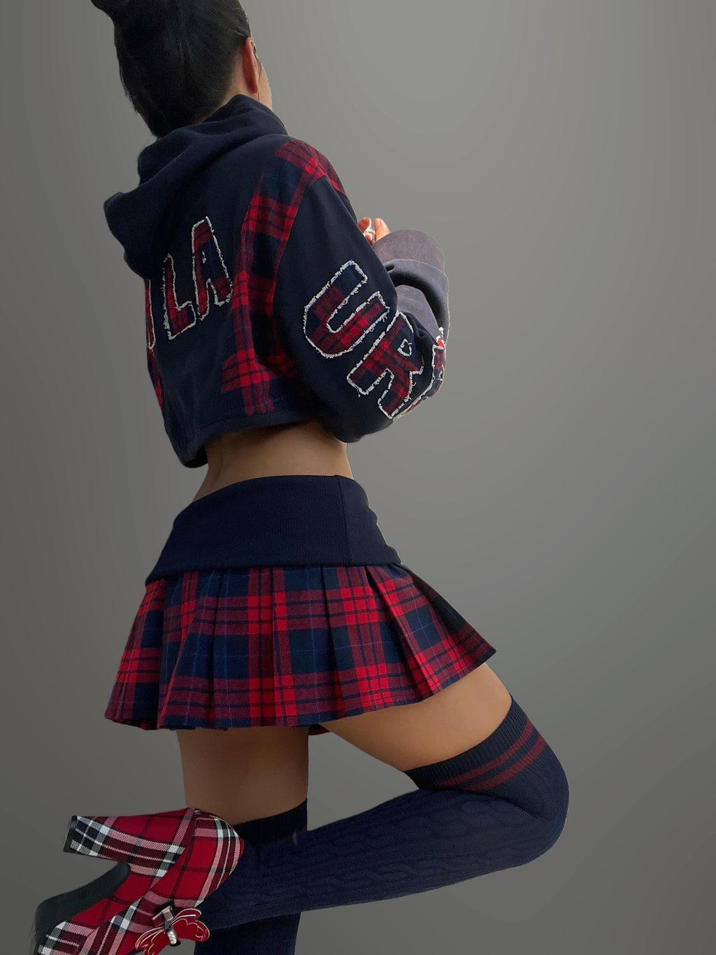 Reworked RL crop hoodie, corset and skirt set