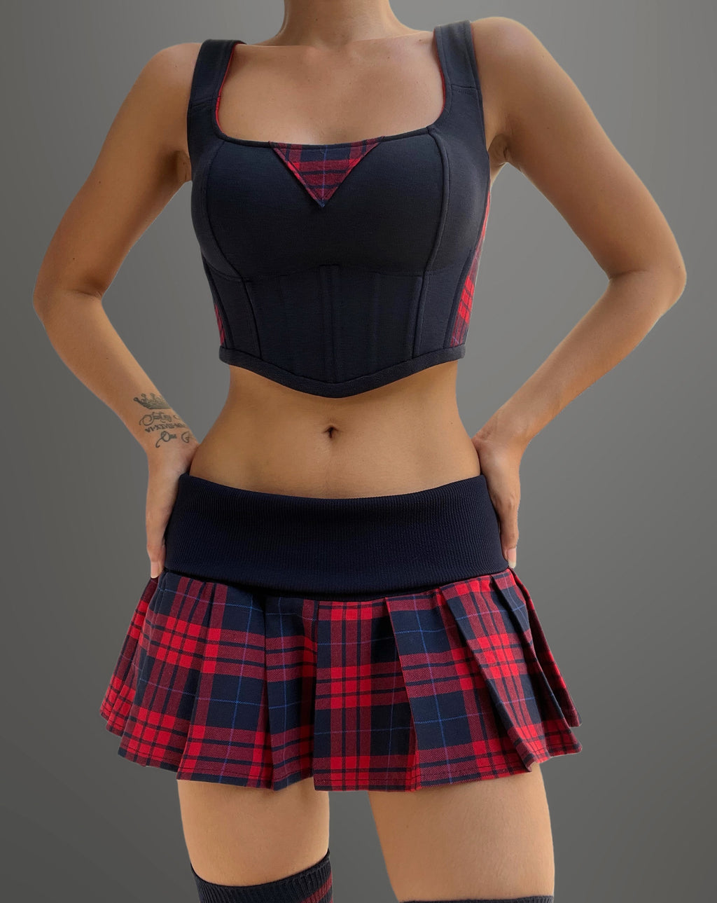 Reworked RL crop hoodie, corset and skirt set