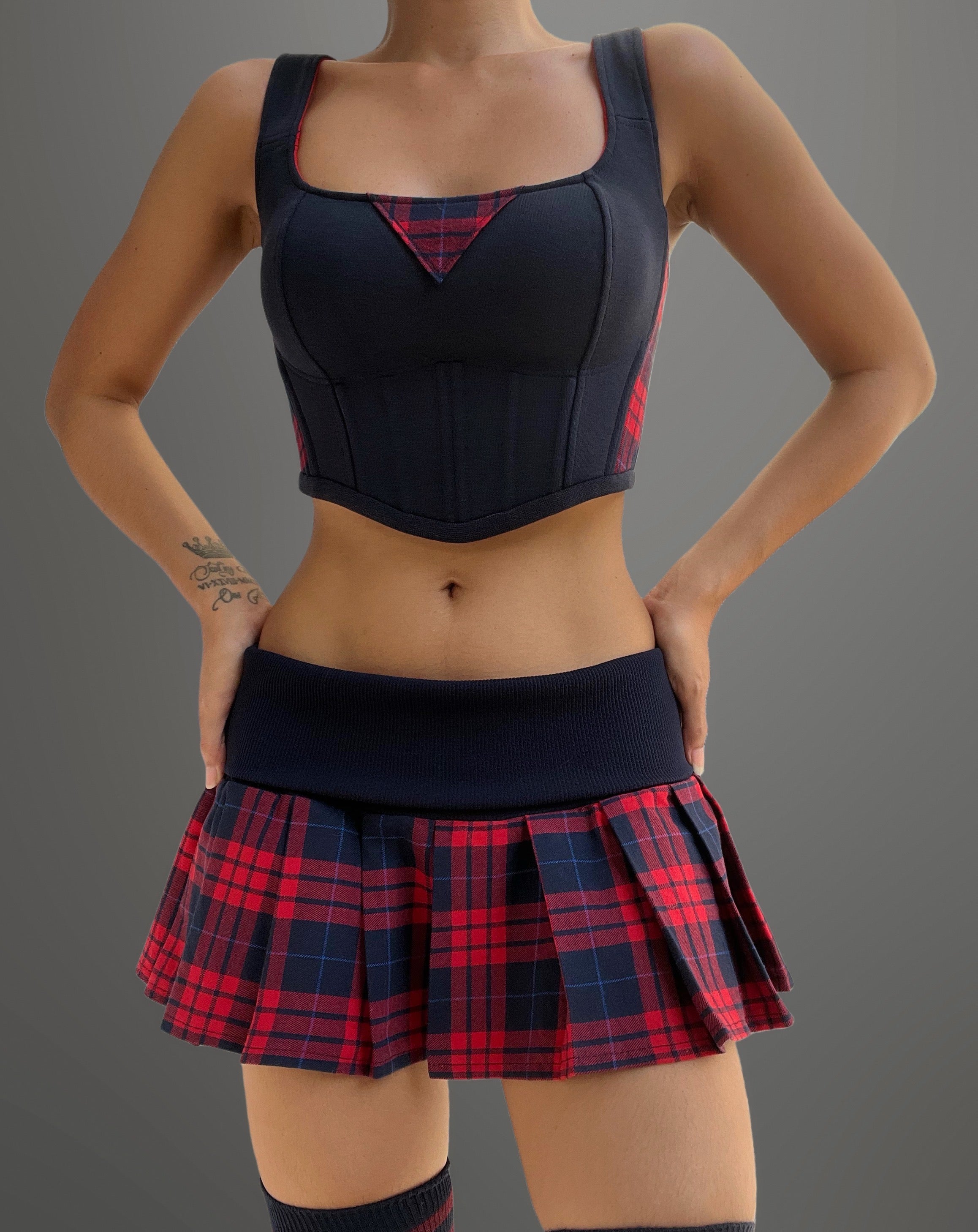 Reworked RL crop hoodie, corset and skirt set