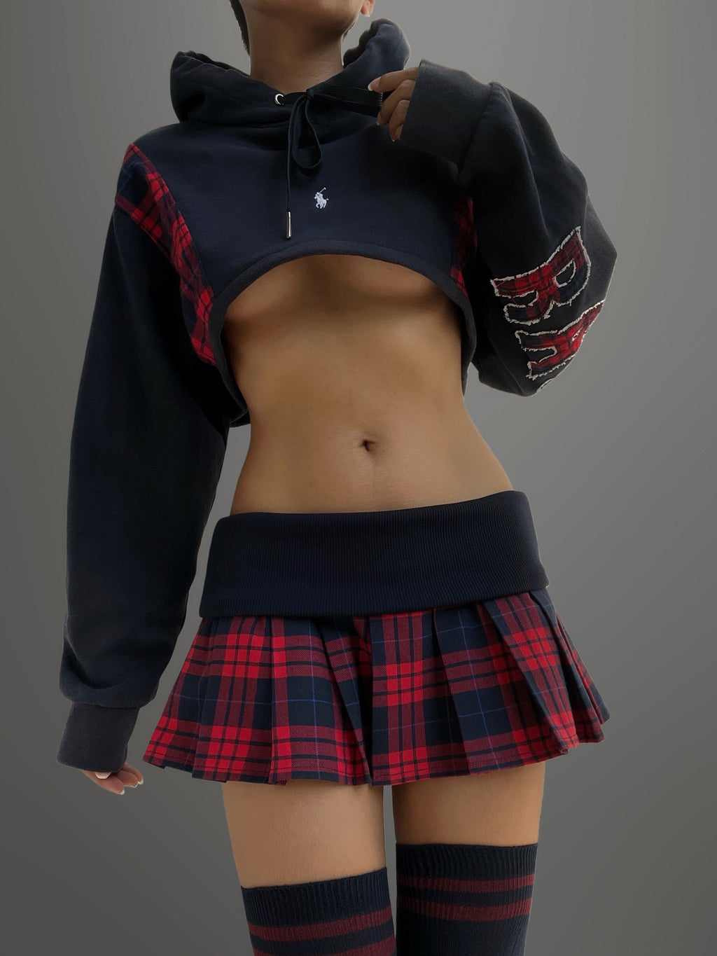 Reworked RL crop hoodie, corset and skirt set