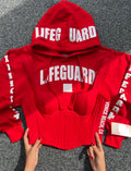 Made-to-order--Custom Reworked Lifeguard Inspired Cropped Hoodie with Matching Corset