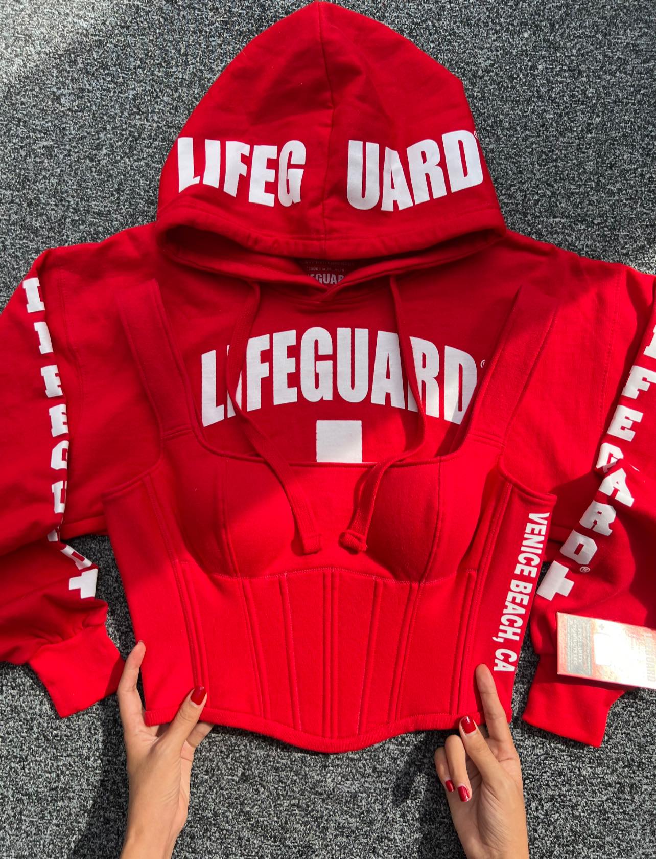 Made-to-order--Custom Reworked Lifeguard Inspired Cropped Hoodie with Matching Corset