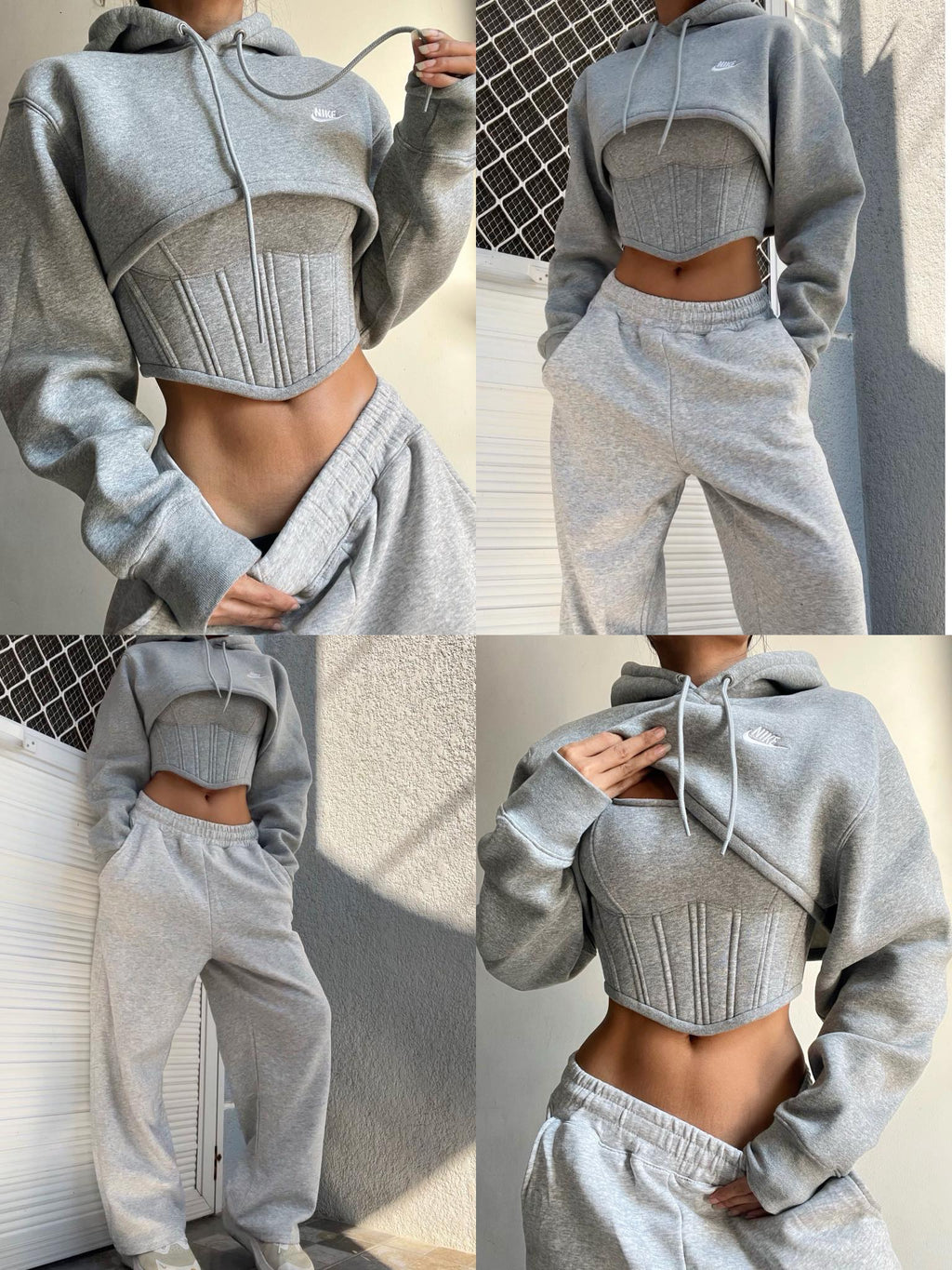 Made-to-order--Reworked Nike Cropped Hoodie and Corset Top set