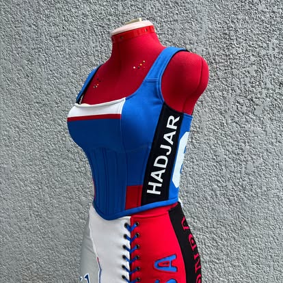 Made-to-order--Custom RB Visa Cropped Hoodie, Corset Top and Skirt Set