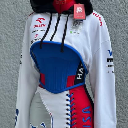 Made-to-order--Custom RB Visa Cropped Hoodie, Corset Top and Skirt Set